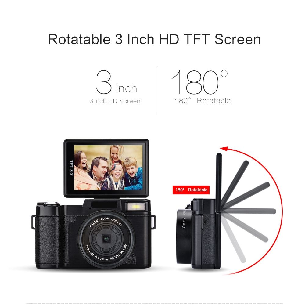24MP HD Half-DSLR Professional Digital Camera W/4x Telephoto,Fisheye Wide Angle Lens Camera Macro HD Camera