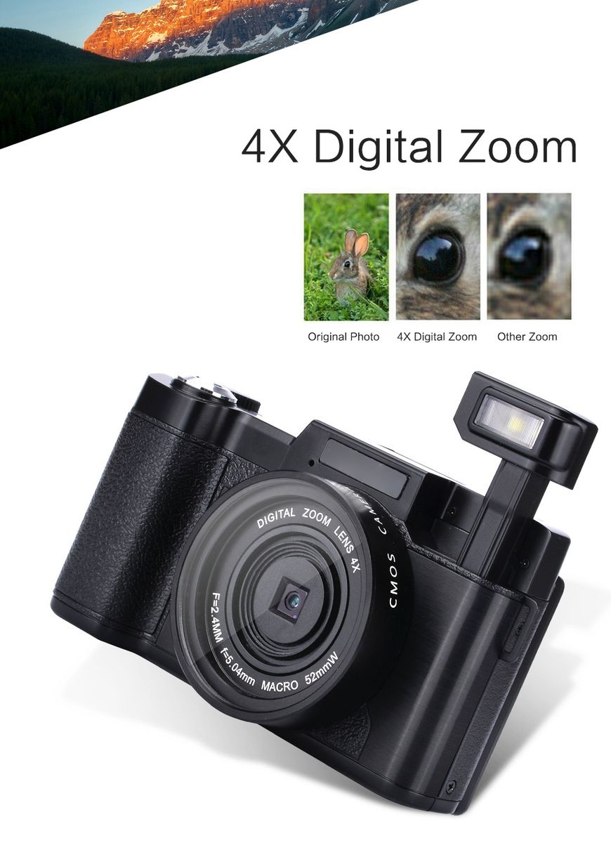 24MP HD Half-DSLR Professional Digital Camera W/4x Telephoto,Fisheye Wide Angle Lens Camera Macro HD Camera
