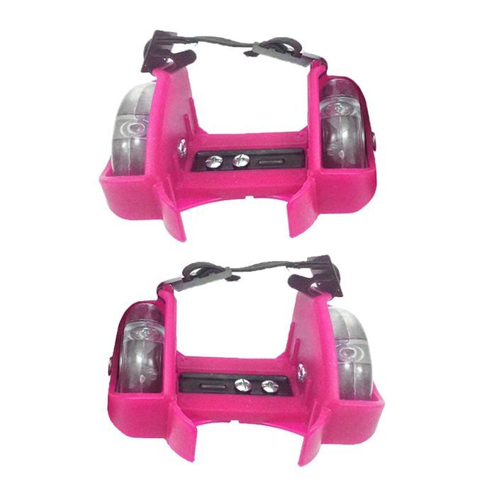 Adjustable Kid Wheel Heel Roller Pulley Light Up Skates Flash Pink