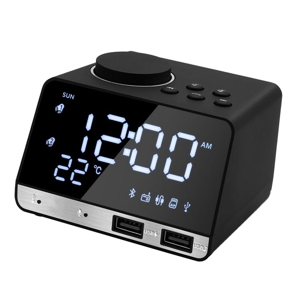 Digital FM Radio Dual  Clock Phone Charger Snooze Black