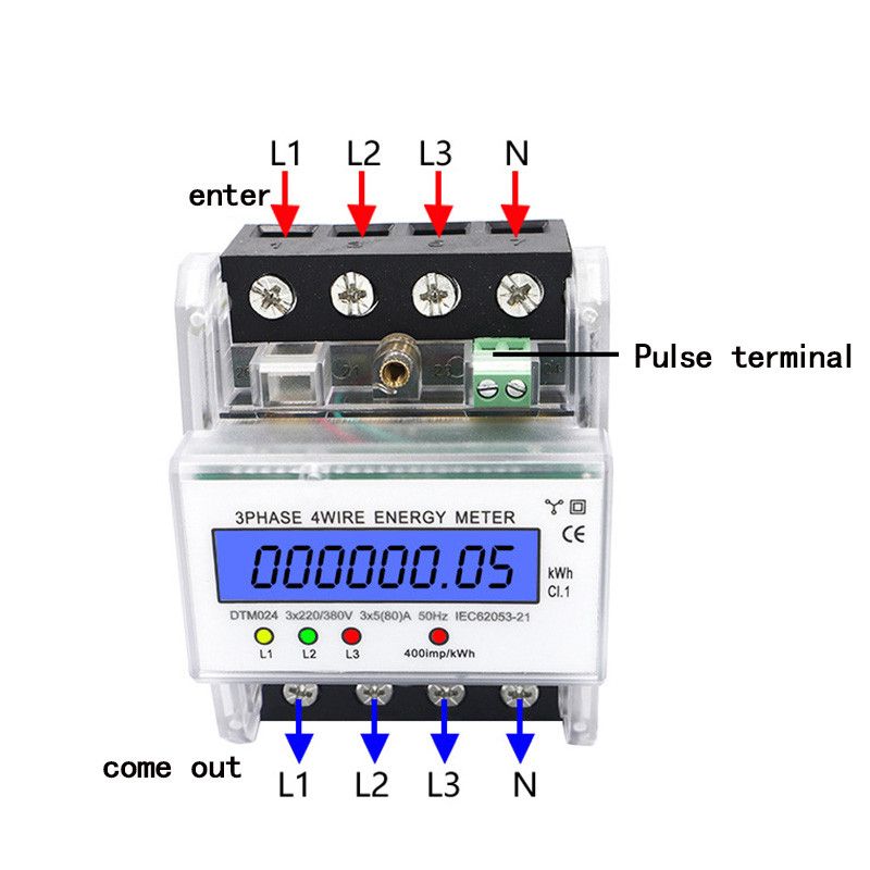 Din Rail 220/380V 5-80A 3 Phase 4 Wire Electronic Watt Power Energy Meter Wattmeter KWh LCD Backlight Display Electric Meter