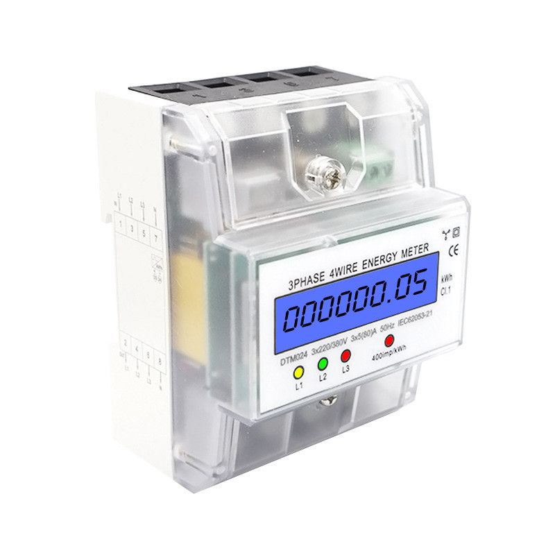 Din Rail 220/380V 5-80A 3 Phase 4 Wire Electronic Watt Power Energy Meter Wattmeter KWh LCD Backlight Display Electric Meter
