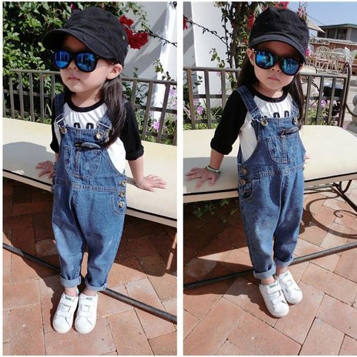 Baby 1-8 Yrs Boy Girls Overalls Jeans Pant(Color:Blue)
