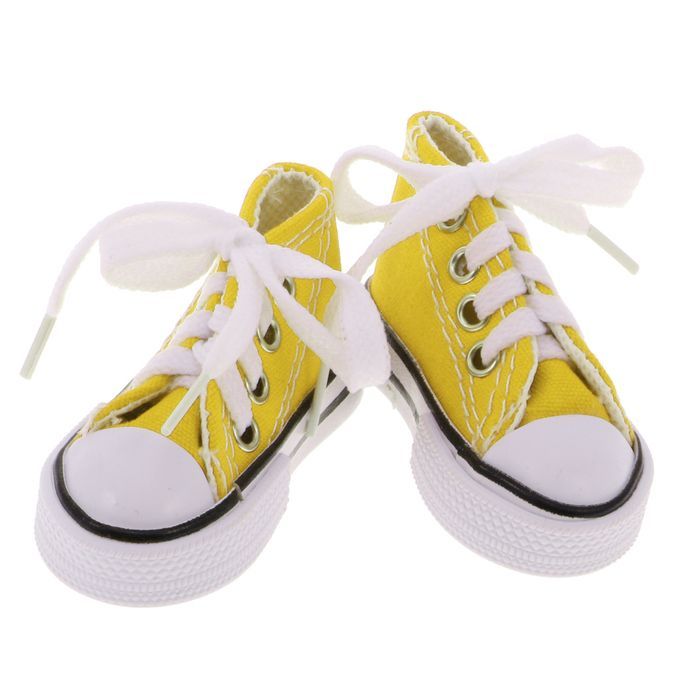 1 Pair Yellow High Top Lace Up Canvas Sneaker Shoes For 14 BJD Yellow