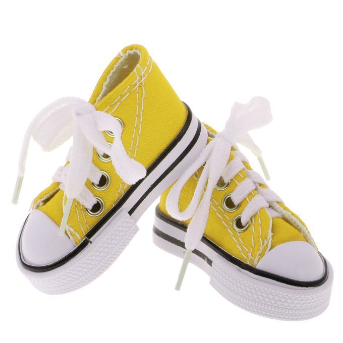 1 Pair Yellow High Top Lace Up Canvas Sneaker Shoes For 14 BJD Yellow
