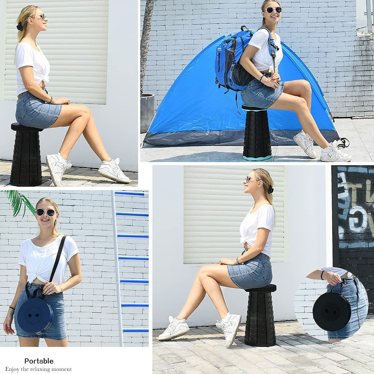 Ultralight Camping Chair Outdoor Retractable Stool Plastic Chairs For Picnic, Hiking, Camping, Backpacking, Beach, Picnic, Black