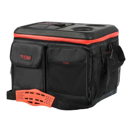 Titan 50-Can Collapsible Cooler Tabletop & 2 Drink Holders Lid -Black & Orange