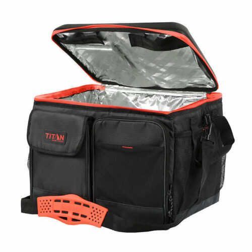 Titan 50-Can Collapsible Cooler Tabletop & 2 Drink Holders Lid -Black & Orange