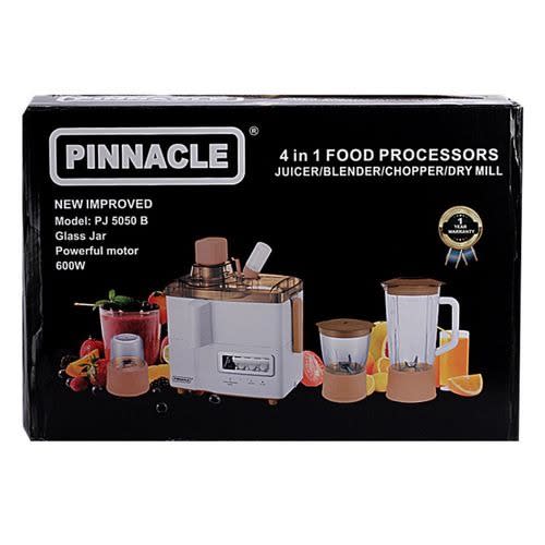 4 In 1 Food Processor - Juicer + Blender + Chopper & Dry Mill - 600W - 1.25L - Glass Jar