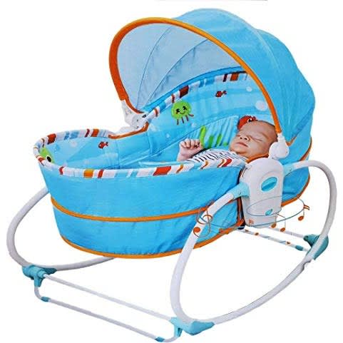 5 In 1 Rocking Napper, Bounce, Chair, With Removable Bassinet & Melody - Forest Fun