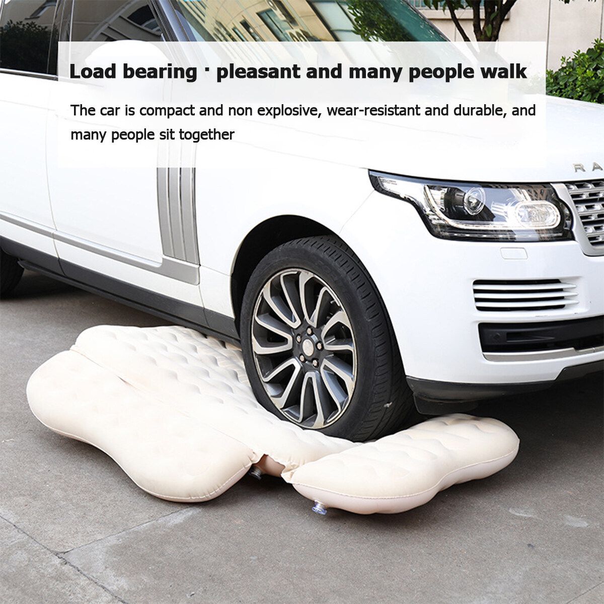 (With Air Pump+2Pcs Inflatable Stool+2Pcs Pillows ) 4 Colors 135x88x36cm Car Inflatable Mattress Travel Sleeping Vehicle Camping Cushion Back Seat Pads Cars Air Bed Pillow Beige