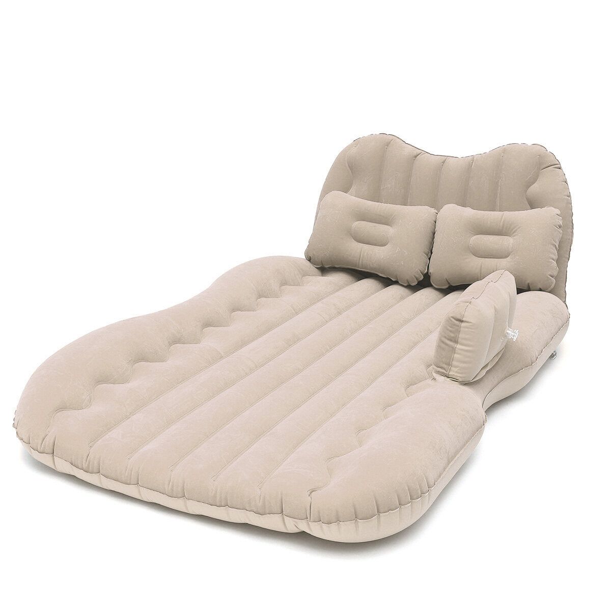 (With Air Pump+2Pcs Inflatable Stool+2Pcs Pillows ) 4 Colors 135x88x36cm Car Inflatable Mattress Travel Sleeping Vehicle Camping Cushion Back Seat Pads Cars Air Bed Pillow Beige