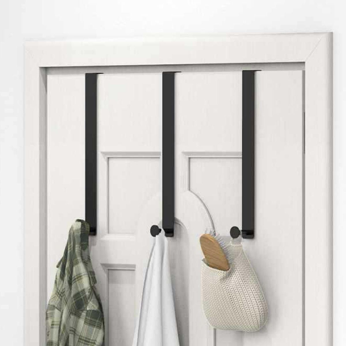 Towel Hook Doormate Versatile Over-the-door Organizer for Clothes Hats Black