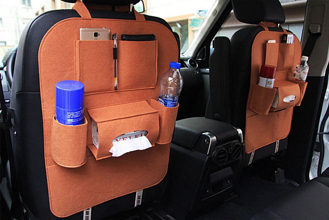 2Pcs Unique Car Storage Bag Back Seat Organizer -Brown