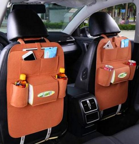 2Pcs Unique Car Storage Bag Back Seat Organizer -Brown