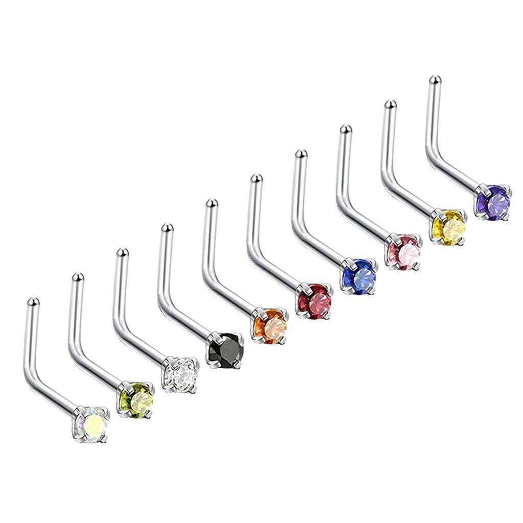 10pcs Stainless Steel 18G L Shape Nose Stud  1 3mm