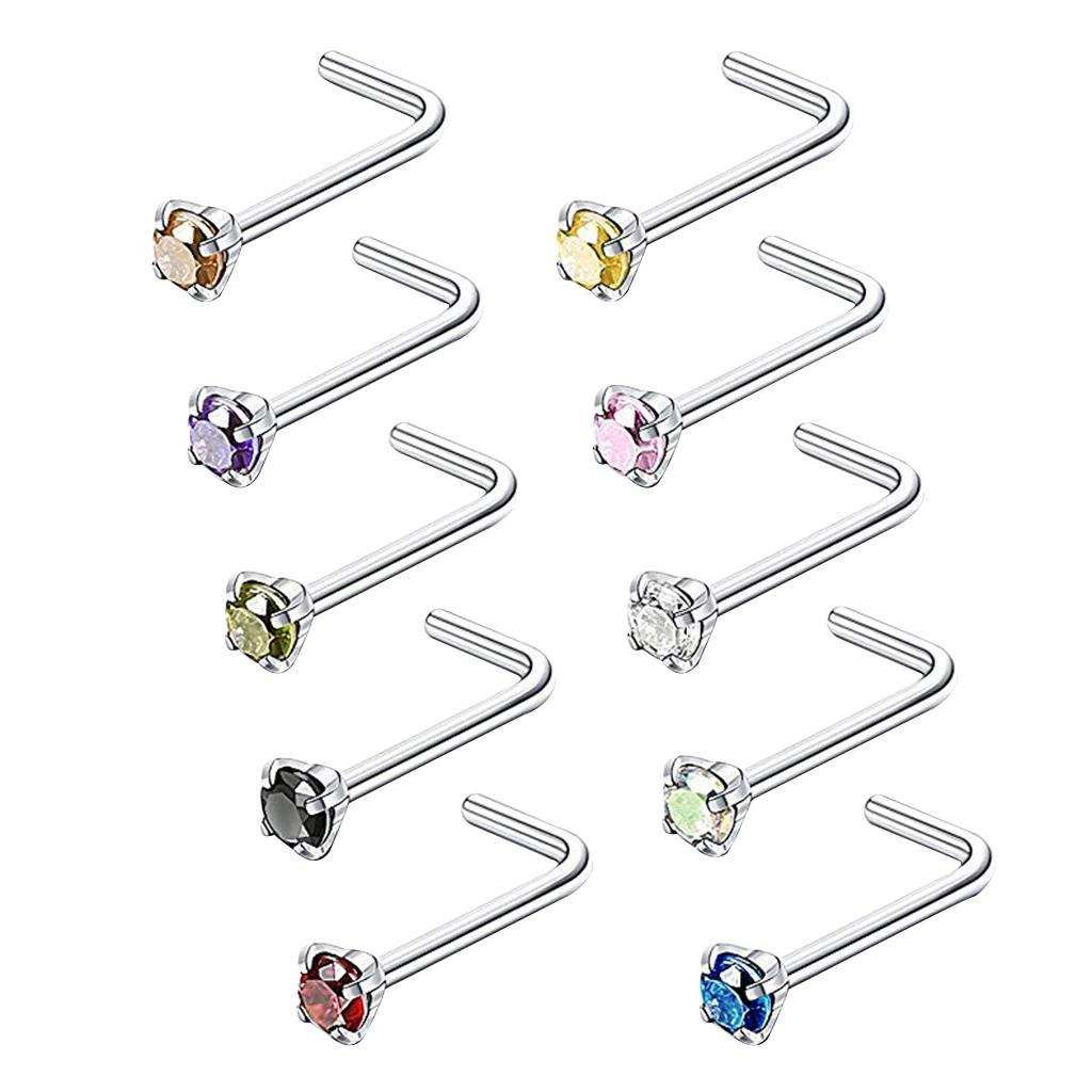 10pcs Stainless Steel 18G L Shape Nose Stud  1 3mm