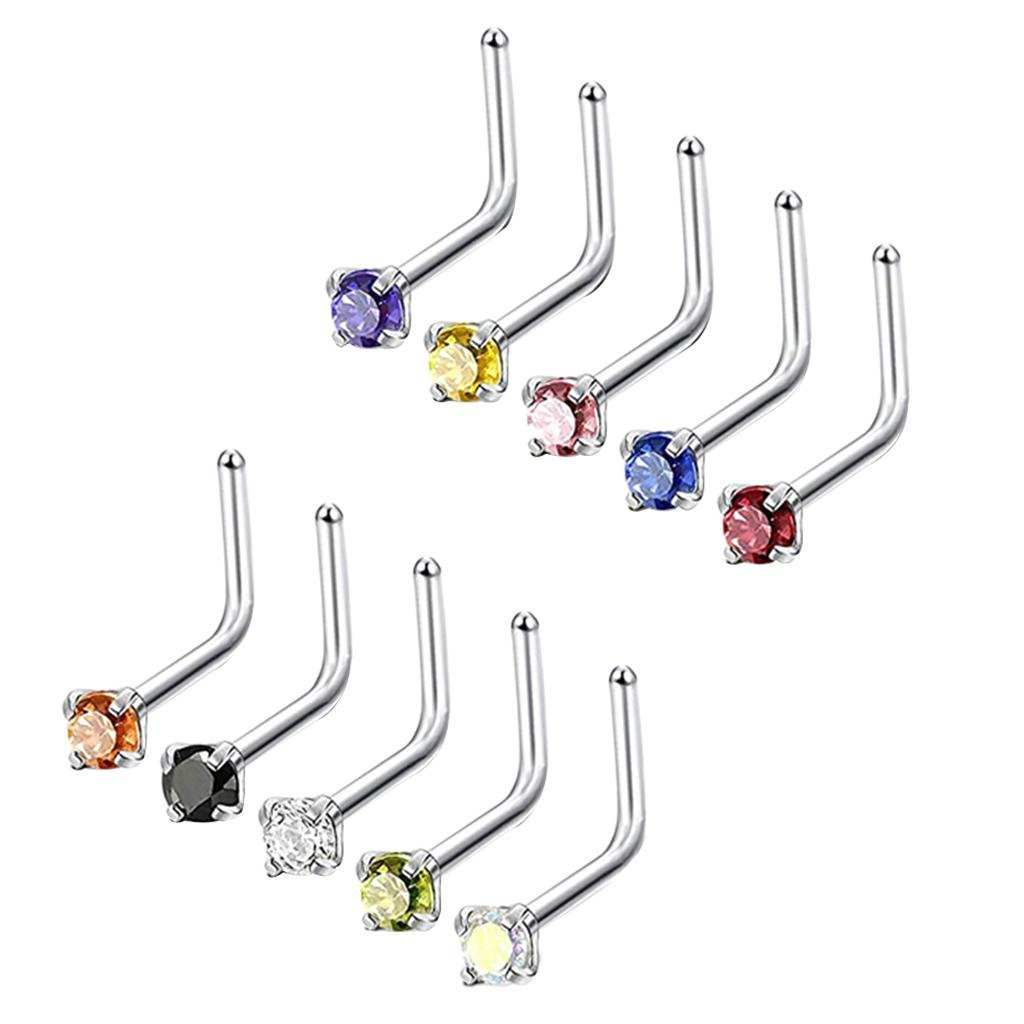 10pcs Stainless Steel 18G L Shape Nose Stud  1 3mm