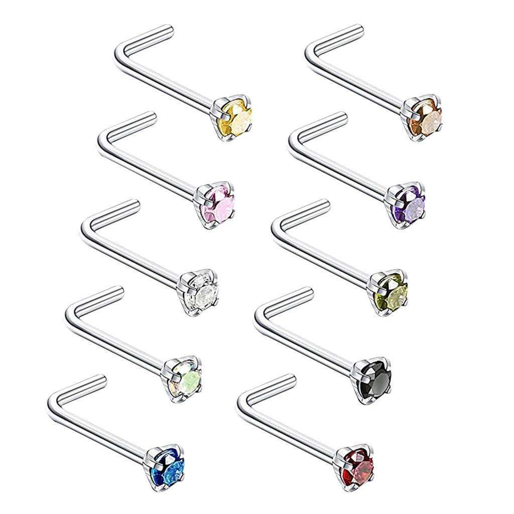 10pcs Stainless Steel 18G L Shape Nose Stud  1 3mm