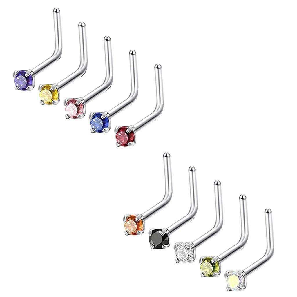 10pcs Stainless Steel 18G L Shape Nose Stud  1 3mm