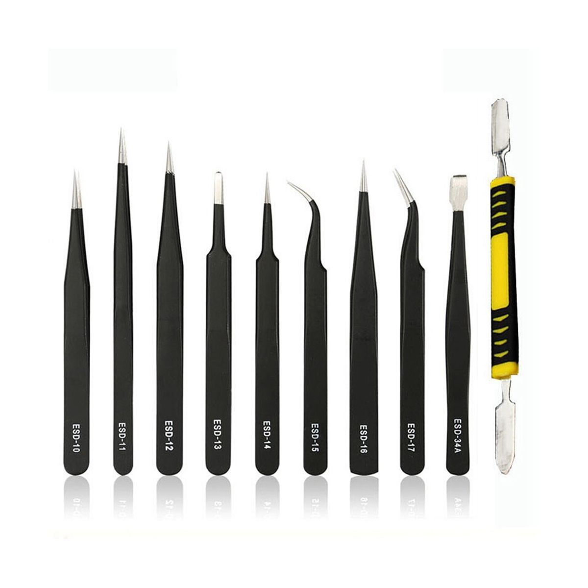 Anti-Static Tweezers Combination Set Cloth Bag 10-Piece Set Flat Head