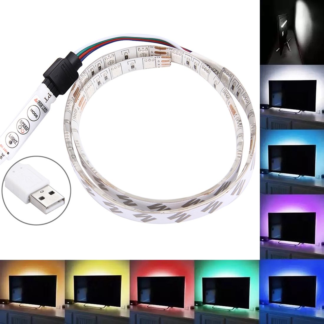 50cm 3W USB TV Rope Light , Epoxy IP65 Waterproof 30 LED 5050 SMD With 1m Extended Switch Cable & Manual Controller, Wide: 10mm(Colorful Light)