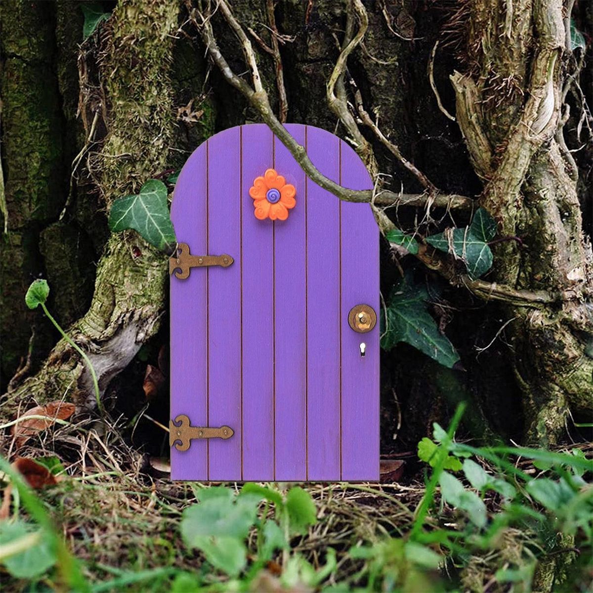 Miniature Fairy Door Miniature Garden Fairy Gate Figurine with Flower Decor Purple