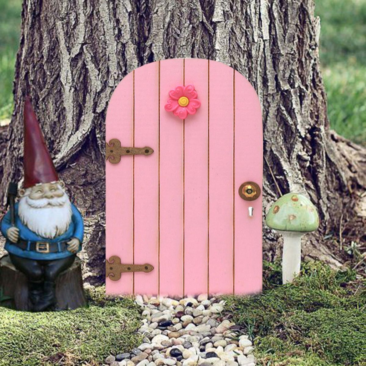 Miniature Fairy Door Miniature Garden Fairy Gate Figurine with Flower Decor Pink