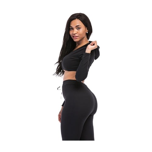 Ladies Casual Hoodies Top And Trouser Set - Black