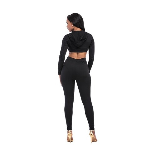 Ladies Casual Hoodies Top And Trouser Set - Black