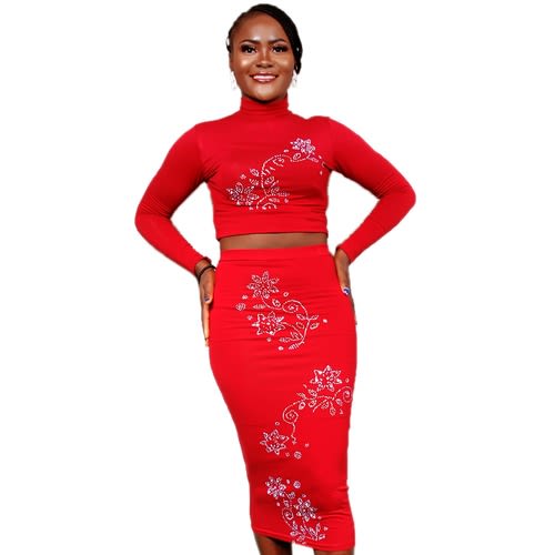 Maroon Co-ordinate Two Piece Body Con Top And Skirt - exclusive customized design