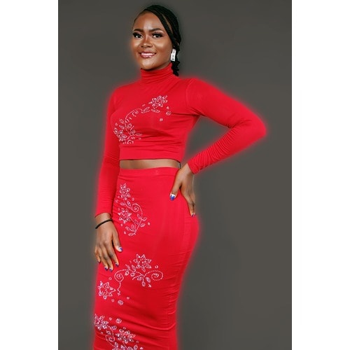 Maroon Co-ordinate Two Piece Body Con Top And Skirt - exclusive customized design