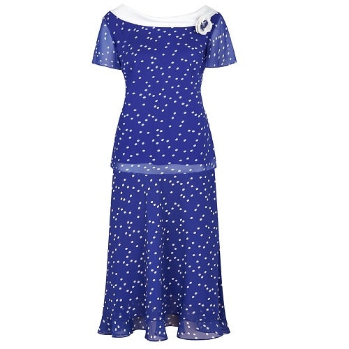 Spotted Layer Skirt & Cowl Neck Top Suit - Blue
