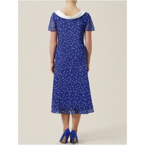 Spotted Layer Skirt & Cowl Neck Top Suit - Blue