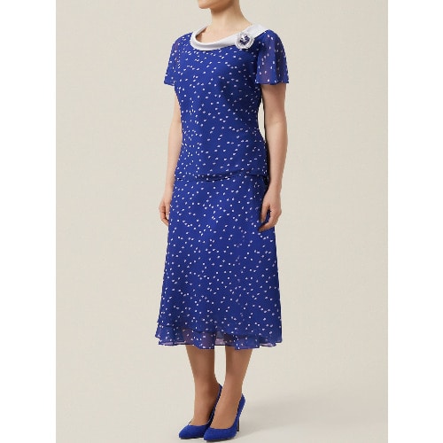 Spotted Layer Skirt & Cowl Neck Top Suit - Blue