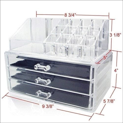 Makeup Box & Organizer With 4 Tier Drawer - 16 Grid Stackable Cosmetic Box