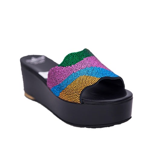 Nila & Nila Wedge Slippers - Black/Multicolor