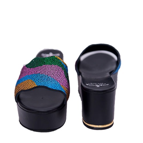 Nila & Nila Wedge Slippers - Black/Multicolor