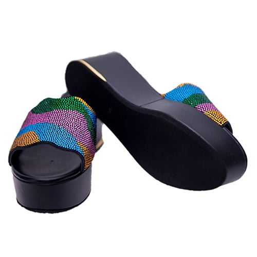 Nila & Nila Wedge Slippers - Black/Multicolor