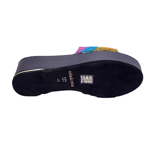 Nila & Nila Wedge Slippers - Black/Multicolor