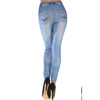 Stylish Faux Stone Wash Jeans Leggings - Blue