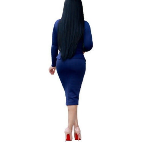 Blue Long Sleeve Corporate Midi Dress
