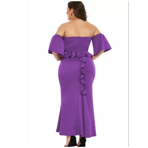 Sexy Strapless Drop Shoulder Maxi Dress - Purple