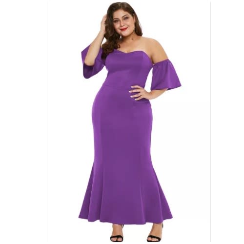 Sexy Strapless Drop Shoulder Maxi Dress - Purple
