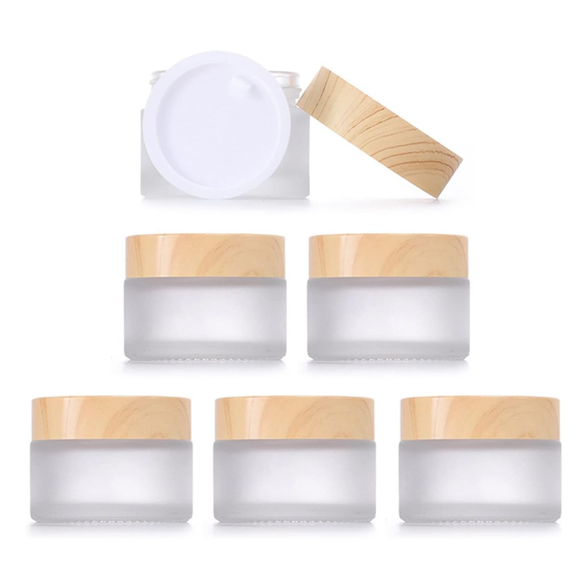 Pack of 6 30 Ml Glass Jars with Wooden Lid, Matt Clear