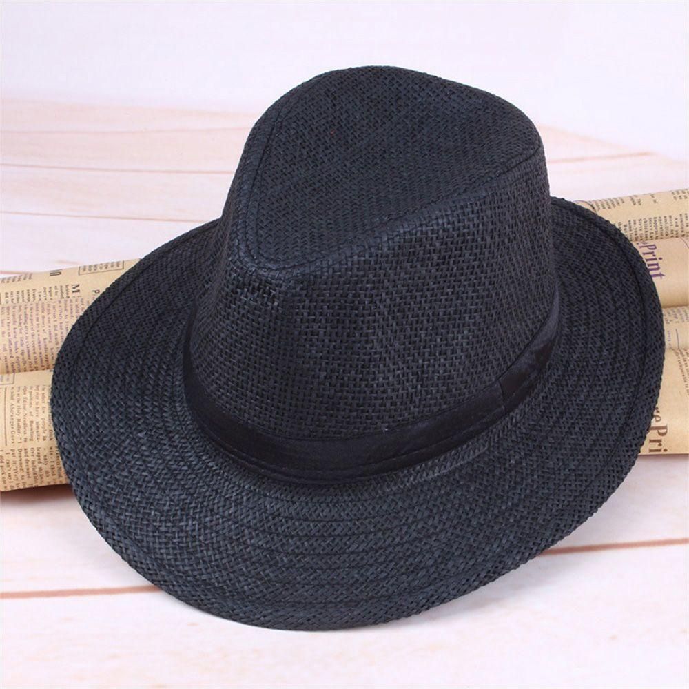 1PC Fashion Vintage Men Handmade Straw Panama Hat Wide Brim Cap Cowboy Cap Fisherman Hat Summer Beach Travel Sun Hat