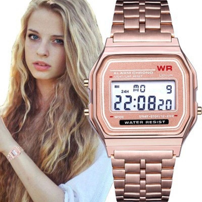Women's Vintage Digital LED Waterproof Wrist Watch - Rose