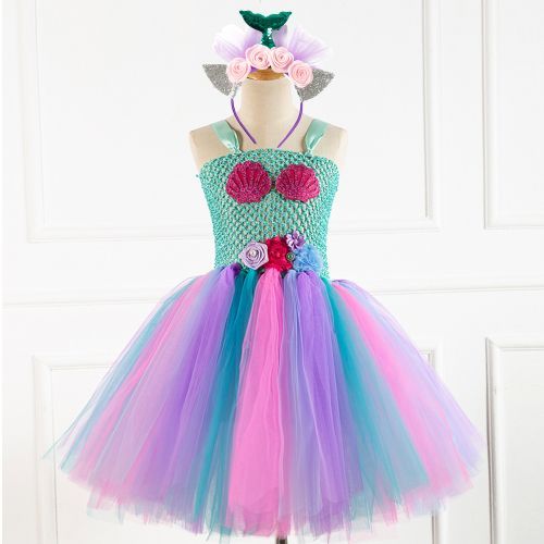 Girls Princess Dress [Mermaid*Seashell Flowers*Send Headwear]-93480