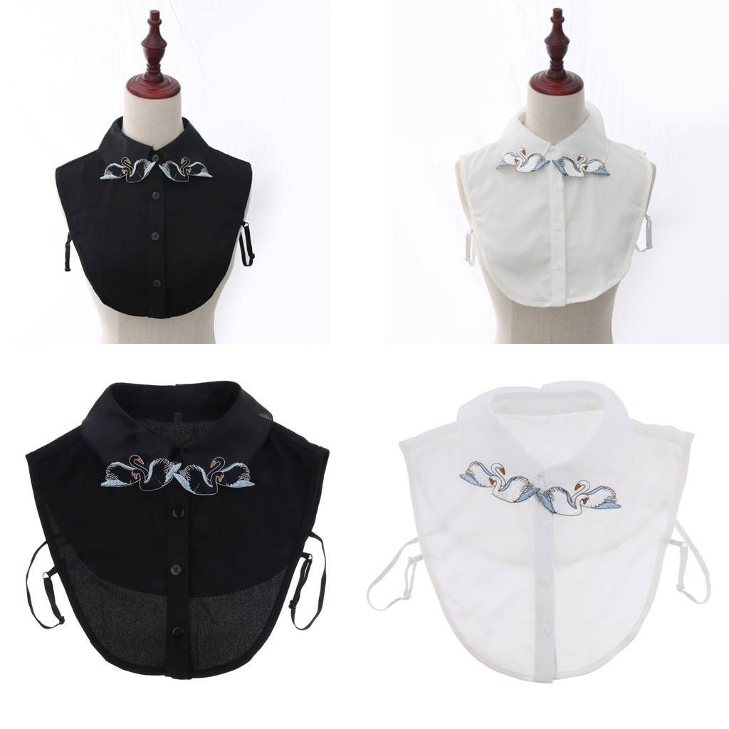Embroidered Detachable Dickey Collar Blouse Half Shirts False Black
