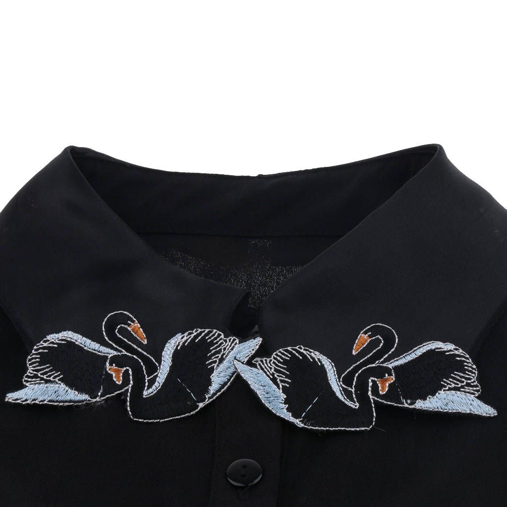 Embroidered Detachable Dickey Collar Blouse Half Shirts False Black